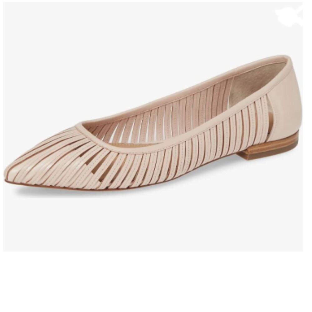YDN Nude Chic Pointed Toe Hollow Out Ballet Flats Caged Low Heel Slip On Pumps